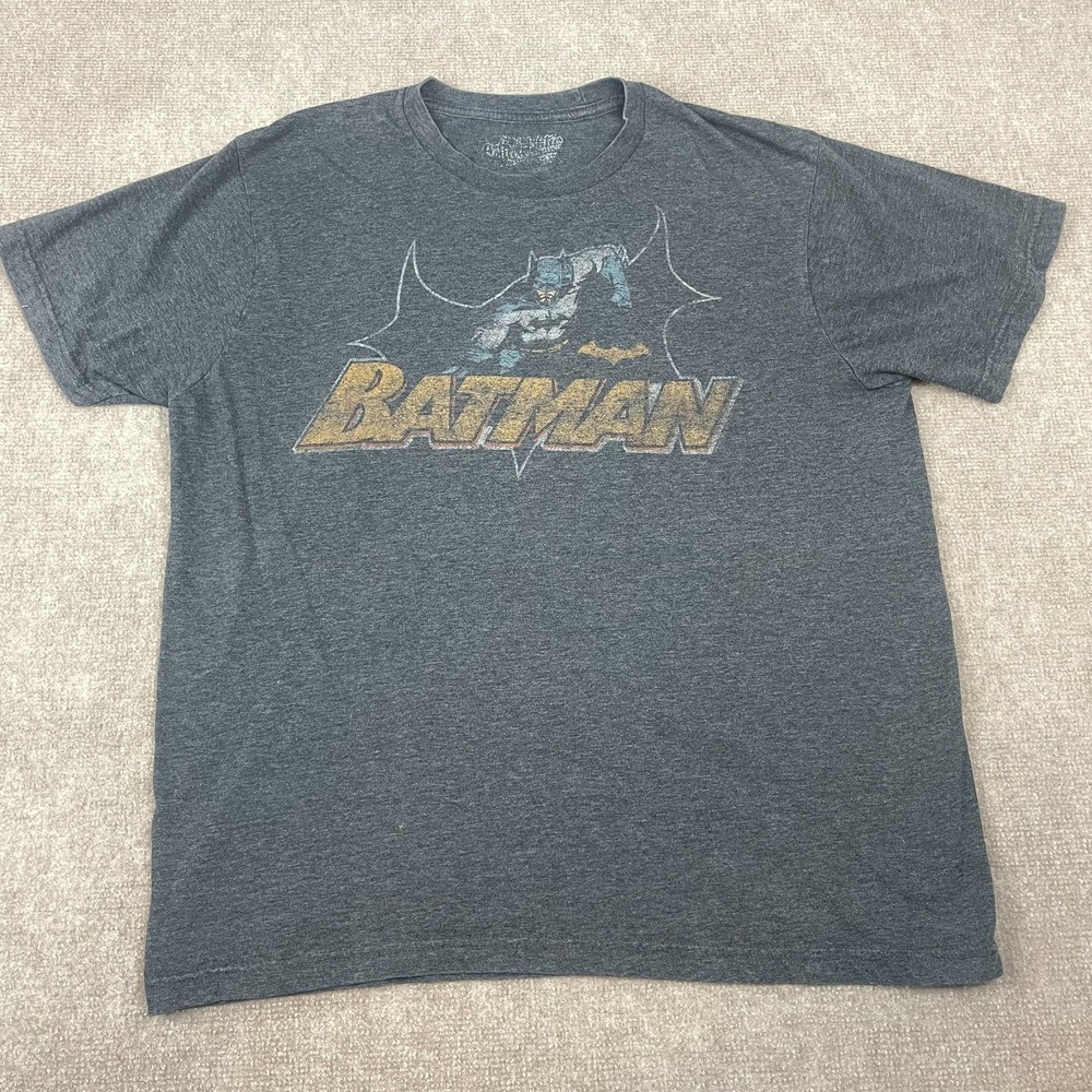 Vintage Batman T-Shirt Mens XL Heather Gray Cotton Logo Graphic Short Sleeve